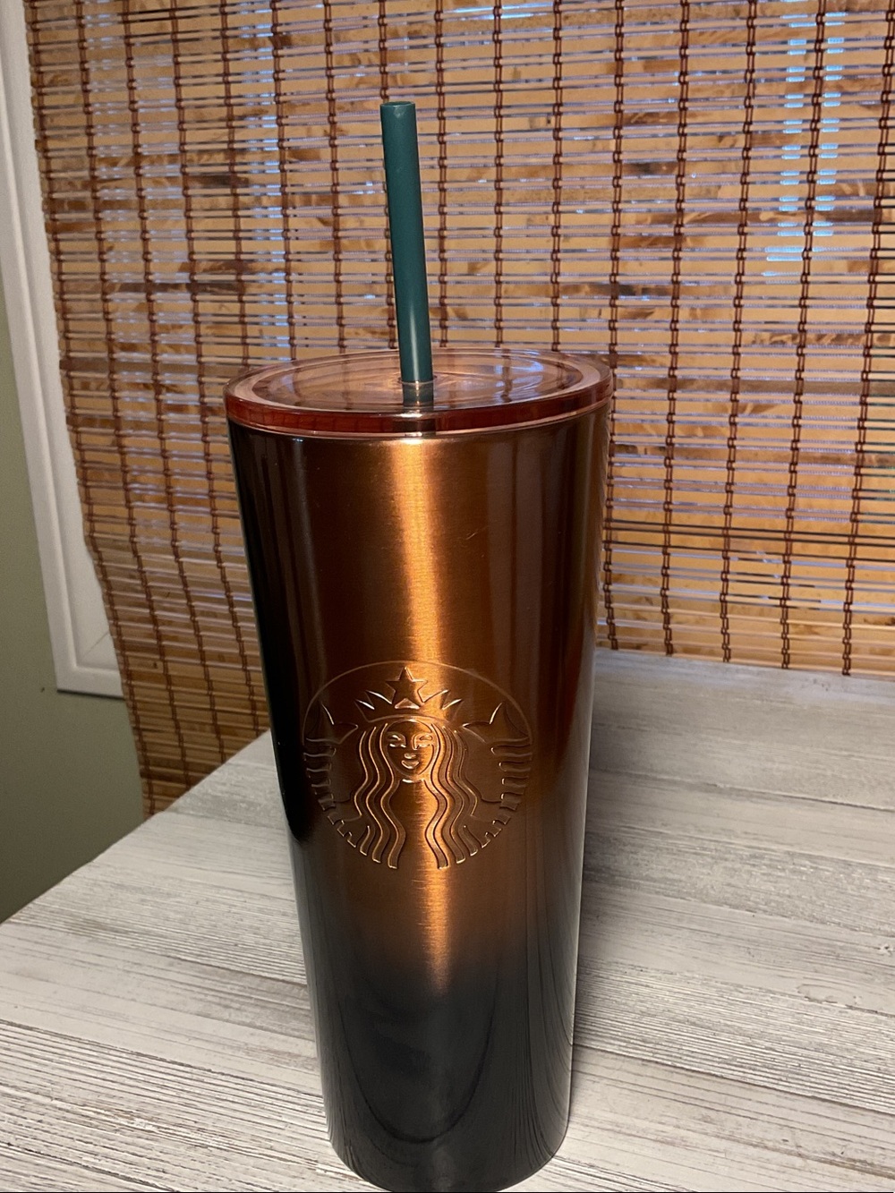 Starbucks Copper to Black Ombre Stainless Tumbler with Green Straw